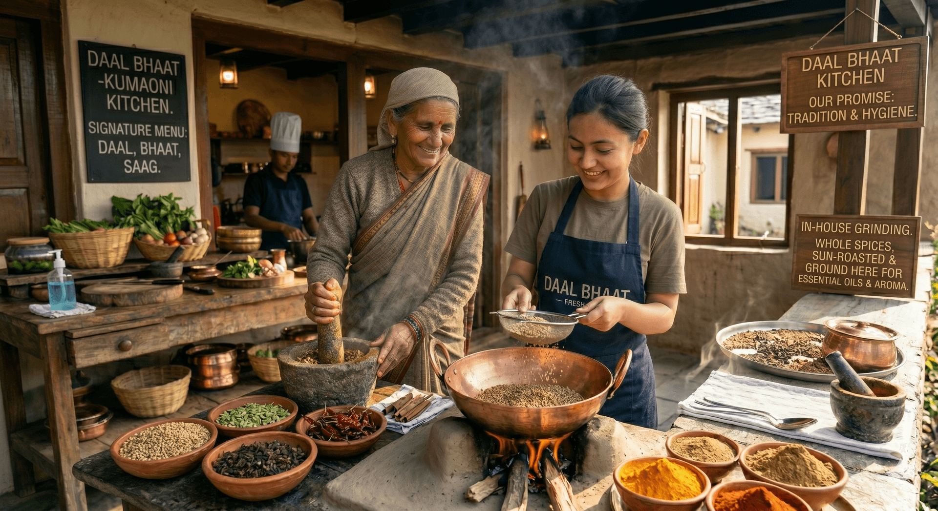 Whole Indian spices being roasted and ground